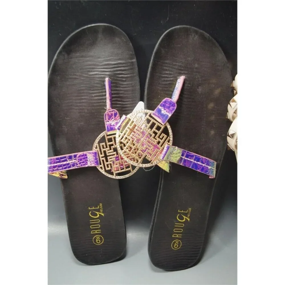 Rogue Black with Gold Medallion Embellished thong sandals flats size 9